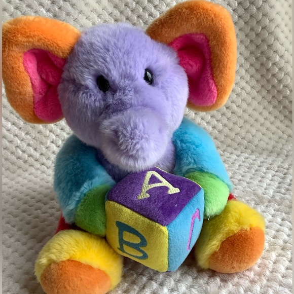 Aurora Baby Plush Rainbow Multi Coloured ABC Musical Elephant Stuffed Animal Toy - Picture 6 of 11
